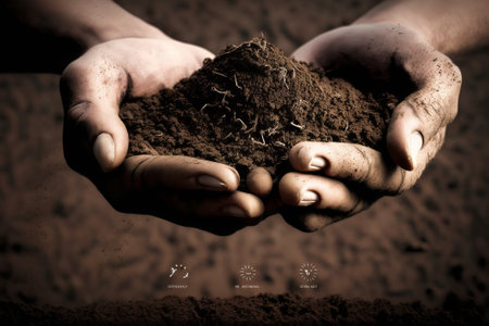 soil in hands for check the quality of the soil for control soil quality before seed plantの素材