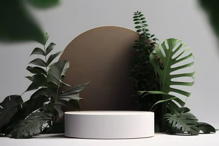 3D rendering pink platform podium with plant product presentation backgroundの素材