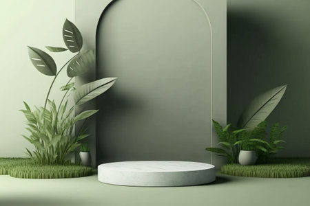 3D rendering pink platform podium with plant product presentation backgroundの素材