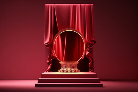 Abstract still life elegance red velvet podium platform product showcase with curtainの素材
