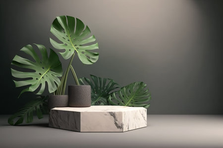 platform podium with plant product presentation backgroundの素材