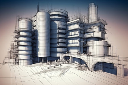 3D buildings emerging form architectural drawingsの素材