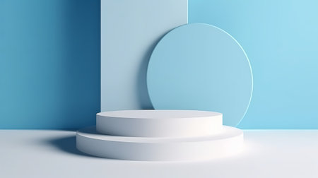 Abstract minimal scene with white podium on blue backgroundの素材