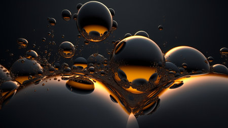 3d render of abstract background with oil bubbles in black and orangeの素材
