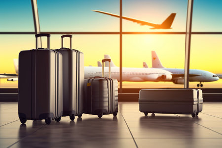 airport with luggage suitcasesの素材