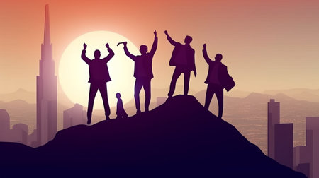 Businessmen in achievement and teamwork conceptの素材