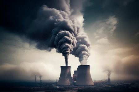 Choking Our Planet with smoke. A Power Plant Polluting the Air creating environmental disasterの素材
