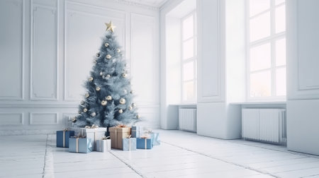 Christmas tree with presents in the roomの素材