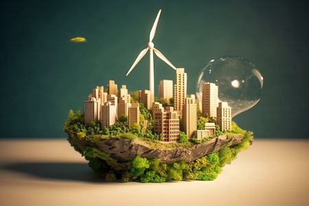 City and garden, save the planet and energy concept. Earth dayの素材