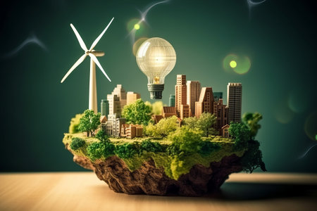City and garden, save the planet and energy concept. Earth dayの素材
