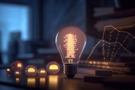 Double exposure light bulb and statistical graphの素材