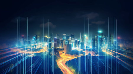 Intelligent city networks and communication in the age of AI, wireless communication on the worldの素材