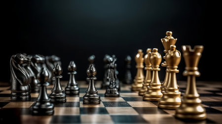 King Queen and knight chess team standing on chess board with chess that falling in the back concepts of business team and leadership strategy and organization risk managementの素材