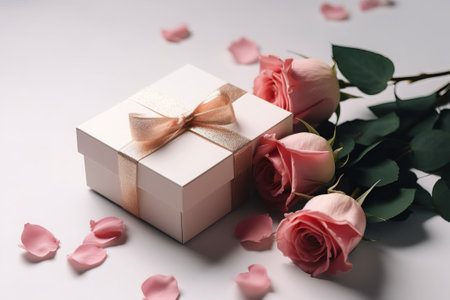 Mothers day gift box with pink rosesの素材