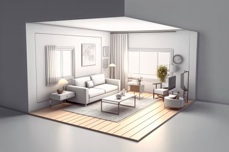 Perspective view living room style open inside interior architecture, 3d rendering digital artの素材