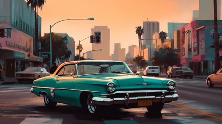 Retro car on the street in Los Angeles, California, USAの素材