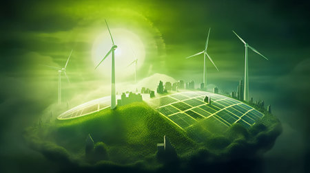 save the green planet concept with fresh geen feailds and power plantsの素材