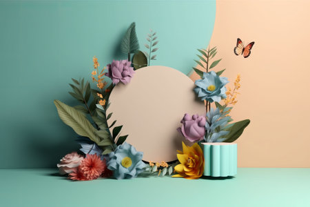 Spring product podium with flowersの素材