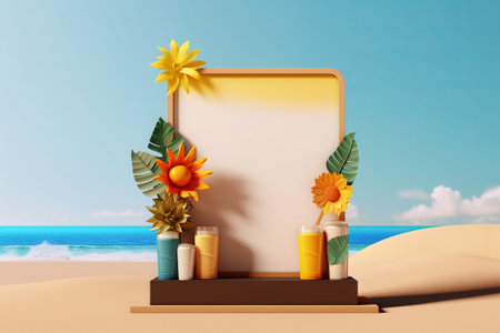 Summer podium product screen on beach backgroundの素材