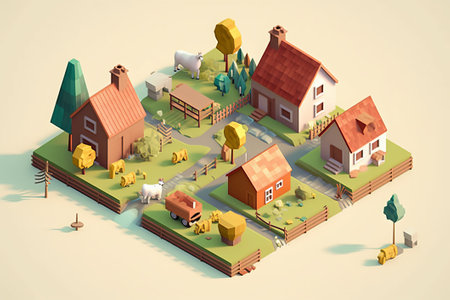 Village farm stunning 3D isometric styleの素材