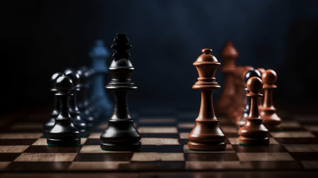 wide banner of chess pawns for concepts of challenge and critical decision and smart movesの素材