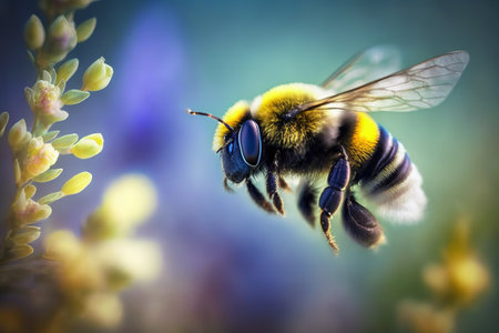Bee on the flower. Bumblebee pollinates a flower.の素材