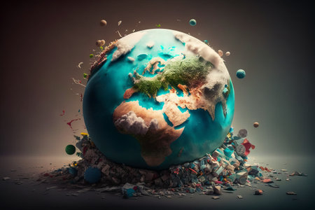 Earth planet with crumpled paper on dark background. 3d renderingの素材