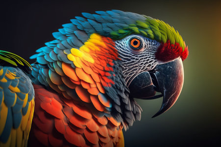 Colorful macaw parrot on dark background, close-upの素材