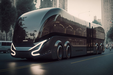 Modern bus on the road in the city. 3d rendering.の素材