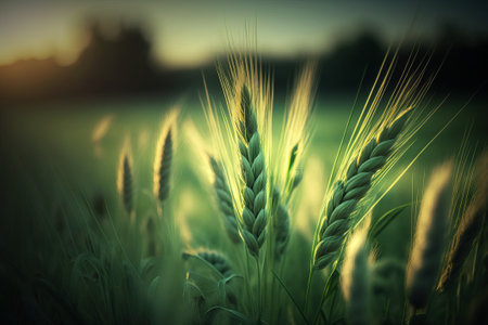 Ears of wheat in the field at sunset. Vintage style.の素材