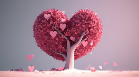 Valentine's day background with heart tree. 3d renderingの素材