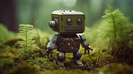 Fragment of a retro robot in the forest.の素材
