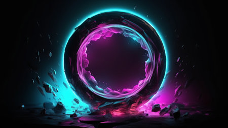Abstract background with neon light effect. Glowing circle. 3d renderingの素材