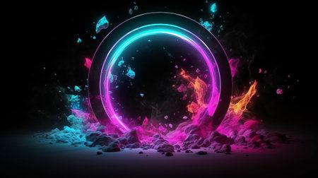 Abstract background with neon circle. 3d rendering, 3d illustration.の素材