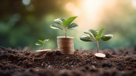 Investment and save money for prepare the future concept by plant growing out of coinsの素材