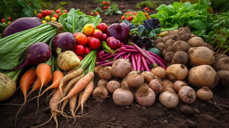 Harvest of fresh organic vegetables in the garden. Selective focus. nature.の素材
