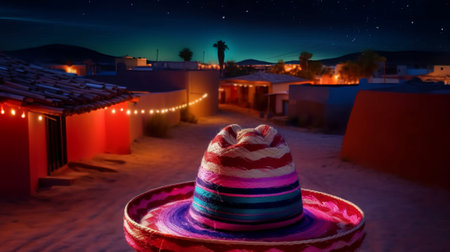 Mexican sombrero hat in the desert at night. 3d renderingの素材