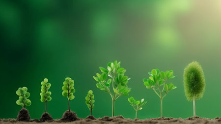 Plant seedling growing in soil on green background, ecology conceptの素材
