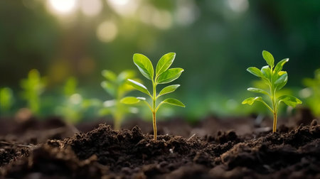 Green plant seedling illustrating concept of new life and growing from seedの素材