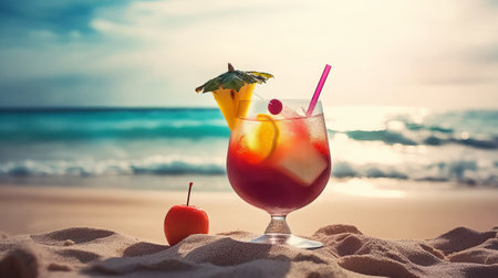 Cocktail on the beach at sunset. Toned image.の素材