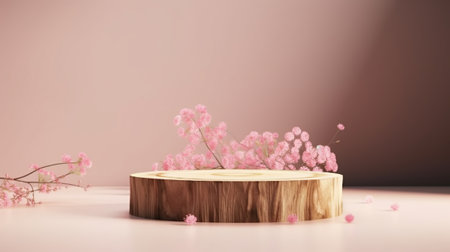 3d render of minimal product display podium with cherry blossom background.の素材