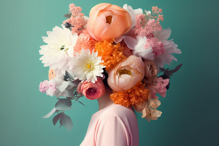 Bouquet of flowers in the form of a woman's headの素材