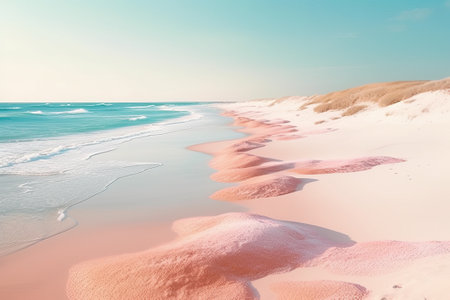 Beautiful pink sand dunes and turquoise water of the Baltic Sea.の素材