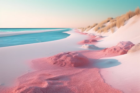 Pink sand dunes on the beach at sunset. 3d renderingの素材