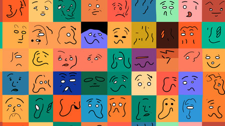 Seamless pattern with funny cartoon faces. Vector illustration for your designのイラスト素材