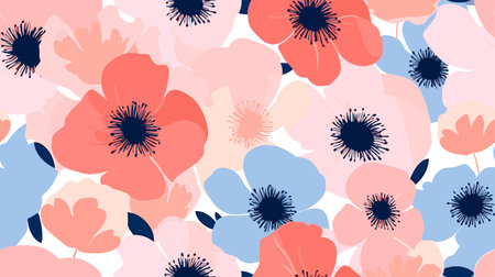 Seamless pattern with hand drawn poppies. Vector illustration.のイラスト素材