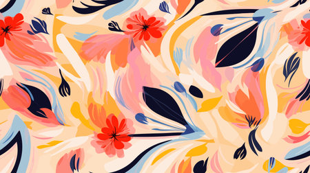 Seamless pattern with abstract flowers and leaves. Vector illustration.