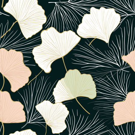 Seamless pattern with ginkgo leaves. Vector illustration.のイラスト素材