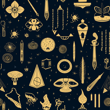 Seamless pattern with hand drawn magic symbols. Vector illustration.のイラスト素材
