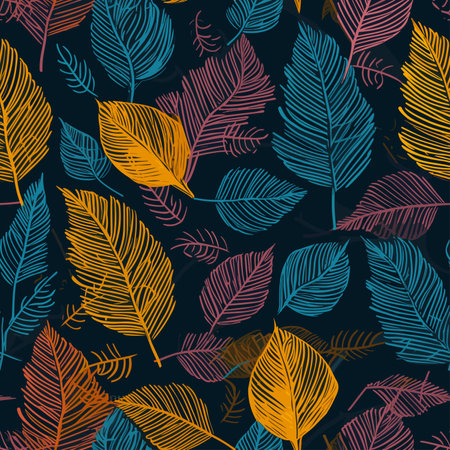 Seamless pattern with hand drawn tropical leaves. Vector illustration.のイラスト素材